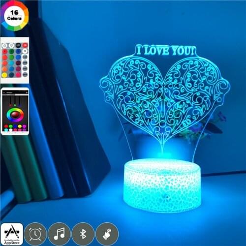Acrylic LED Night Light 3D Lamp Heart shape I Love You Bedside Atmosphere Table Nightlight APP Control Mothers Day Gift