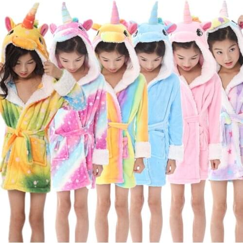 Bathrobe For Girls Kids Pajamas Cosplay Unicorn Beach Towel Sleepwear Boys Bath Robes Children Nightgowns Sleepshirts Kigurumi