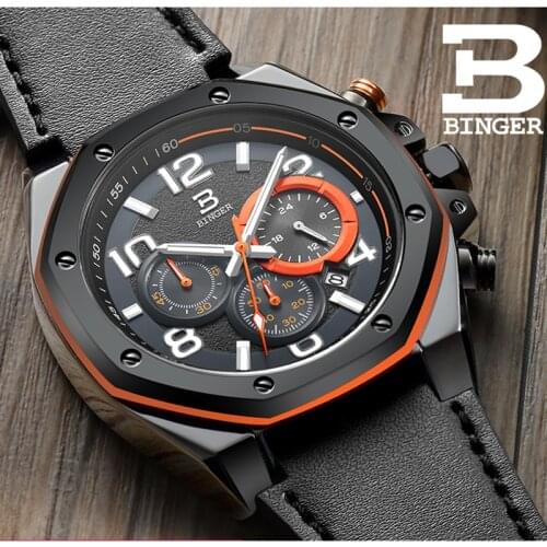 BINGER Watch Men Switzerland Luxury Brand Men Watches Multi Chronograph Wristwatches Male Quartz Luminous Hand Sport clock B8231