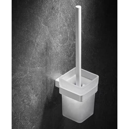 LIUYUE Toilet Brush Holder White Stainless Steel Wall-Mounted Bathroom Square Toilet Brush Holder Bathroom Hardware Accessories
