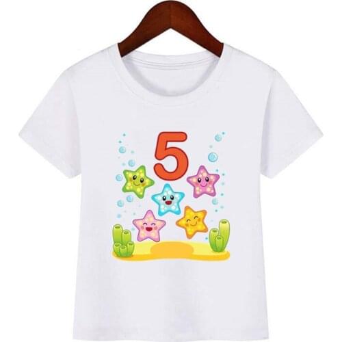 Kids Marine Animal Shirt Boys Girls Cute Ocean Animals Print New Summer T-Shirt Birthday Number T Shirt Fish Number T Shirt