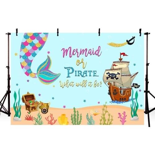 Mermaid Pirate Ship Photography Background Underwater World Backdrop for Baby Shower Newborn Photo Studio Props Birthday Party