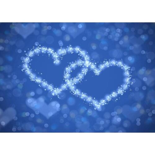 Photography Backdrop Glitter Heart Flare Bokeh Blue Computer Printed Backgrounds for Lovers Valentines Day Wedding Photoshoot