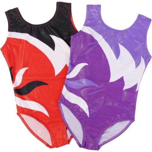 Girls Pattern Gradient Children Sleeveless Dresses Gymnastics Bodysuit Jumpsuit Leotard Ballet Dance Costume Sportswear