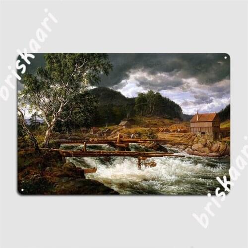 Johan Christian Dahl Hellefossen Near Hokksund Poster Metal Plaque Wall Pub Vintage Cinema Poster Tin Sign Poster