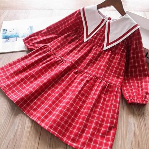 Girls plaid cotton long sleeve dress wholesale