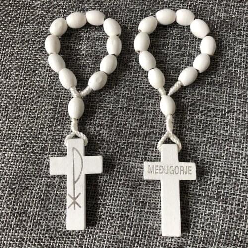 Free shipping 8_10mm white wood beads rosary finger ring Medugorje / catholic ring/ religious rosary ring 5pcs/lot