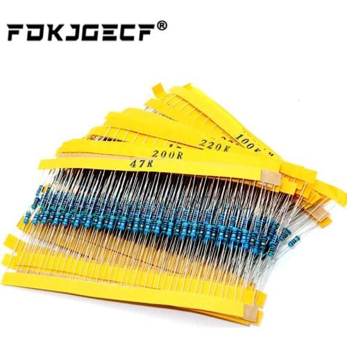 600pcs/set 30 Kinds 1/4W Resistance 1% Metal Film Resistor Pack Assorted Kit 1K 10K 100K 220ohm 1M Resistors 300pcs/set