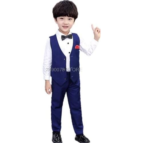 Boys Formal Suit Kids Birthday Wedding Party Dress Gentleman Vest + Pants 2pcs Clothing Set School Performance Costume