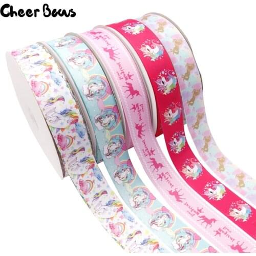 5Y Grosgrain Ribbon 38MM Rainbow Unicorn Printed Ribbon DIY Hair Accessories Festival Celebration Kids Gifts Decor Accessories