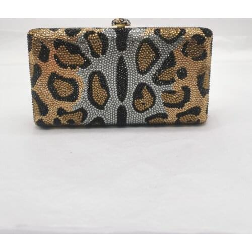XIYUAN Leopard Diamond Rhinestone Clutch Bag Designer Women Crystal Clutches Bags Female Wedding Party Prom Chain Shoulder Purse