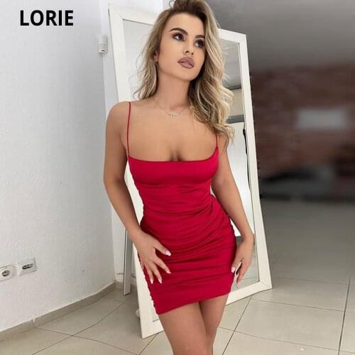 LORIE Red 2021 Short Prom Dresses Off The Shoulder Tiered Satin Homecoming Party Dress Above Knee Tutu Skirt Lady Formal Gowns