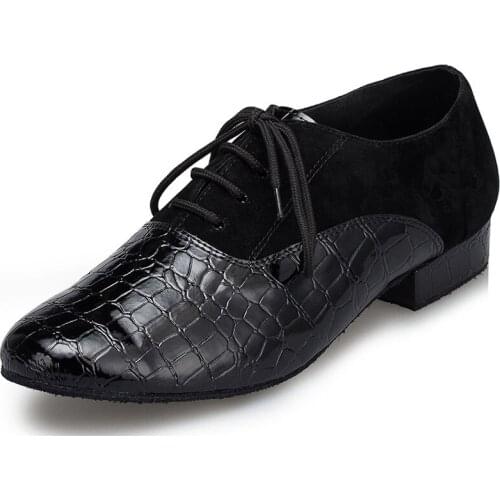 Mens Latin Ballroom Dance Shoes Professional Black Snakeskin Latin Salsa Shoes Plus Size Low Heel Tango Ballroom Dance Shoes