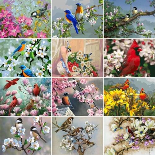 AZQSD DIY Unframe Painting By Numbers Flowers Picture For Living Room Home Decoration Coloring By Numbers Birds Unique Gift