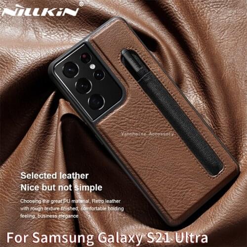 Nillkin For Samsung Galaxy S21 Ultra Protective Cases Luxuly Leather Business Shell With Pen Slot Design For S21Ultra Back Cover