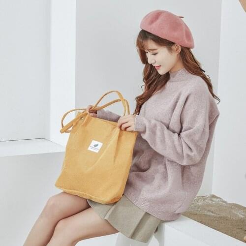 New Casual Foldable Corduroy Shopping Bag High Quality Eco friendly Reusable Grocery Tote Handbag Lightweight Shoulder Bags