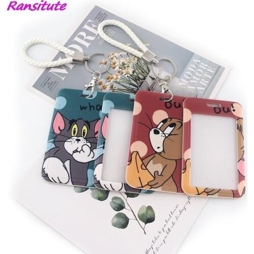 Ransitute R1606 New Jewelry Cartoon Cat Cute Mouse ID Name Work Card Holder Subway Access Card Holder Couple Accessories Gift