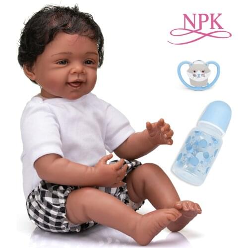 NPK 55CM African Black Skin American baby painting collectibles art doll 100% handmade detailed soft body reborn doll