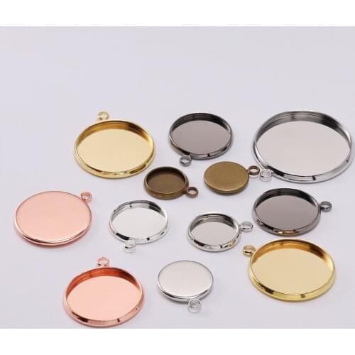 20Pcs/Lot Necklace Pendant Setting Round Cabochon Cameo Base Tray Bezel Blank Pendant for DIY Jewelry Making Findings Supplies