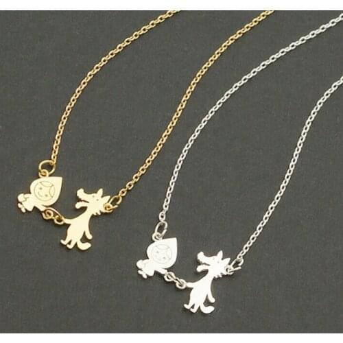 Wholesale Gold Silver Personalized Little Red Riding Hood Necklace High Quality Hunger Games Child with Wolf Pendant Necklace