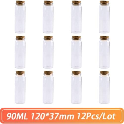 120*37mm 90ml Cork Glass Bottle Stopper Spicy Storage Jar Bottle Containers Storage Jars Vials Glass Spice DIY Craft 12pcs/Lot