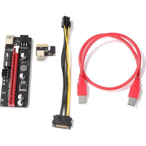 VER009S USB 3.0 PCI-E Riser Cable Express 1X to 16X Extender Riser Adapter Card SATA 15Pin to 6pin Power for GPU Miner Mining