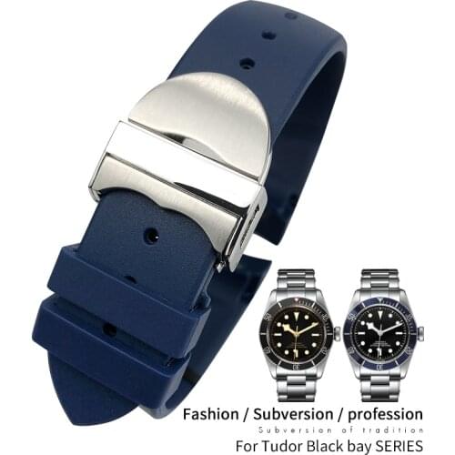 22mm Rubber silicone Curved End watch band waterproof special for Tudor Black Bay Pelagos folding buckle watch Bracelets strap