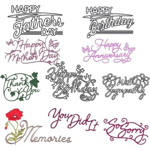 Happy Birthday Thank You Metal Cutting Dies Stencils Letter for DIY Scrapbooking Photo Album Decorative Embossing Crafts Die Cut