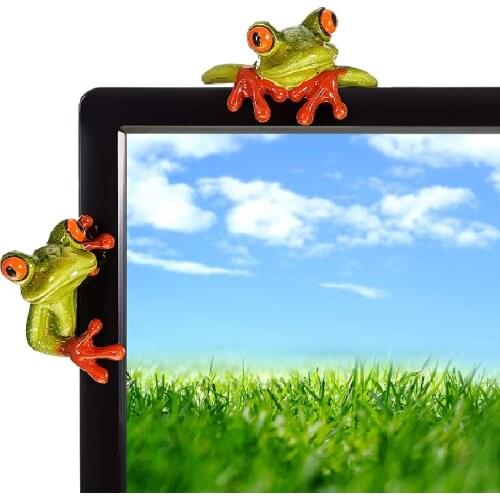 Self Adhesive Resin Frog Figurines Small Frog Decorative Ornament Computer Sticker for Garden Office Decor Shelf Cabinet Display