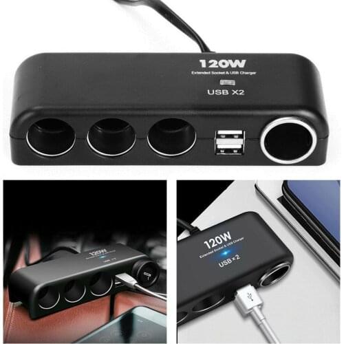 Universal 12V 24V 4 Way Cigarette Lighter Multi Socket Auto Charger Car Adapter Dual USB Black ABS Parts Splitter Interior A5A7