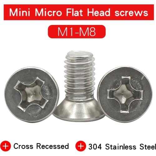 Cross Recessed Flat Head Micro Screw M1 M1.2 M1.4 M1.6 M2 M2.5 M3 M4 M5 M6 M8 304 Stainless Steel Countersunk Phillips Screws
