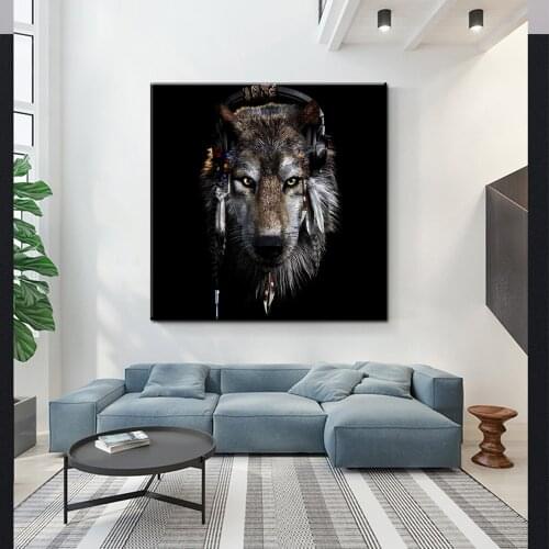 Wolf Snow Mountain Canvas Poster Landscape Wall Art Print Black white Painting Nature Nordic Decoration Picture