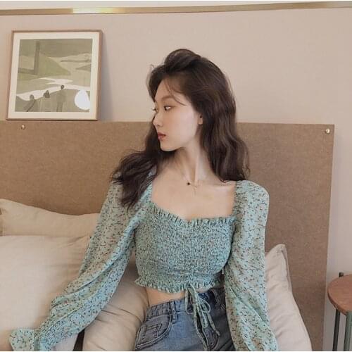 WomenS Shirt Long-Sleeved Square Collar Shirt Floral Tops Vacation Travel Party Photography 2021 Fall New Leisure College Style