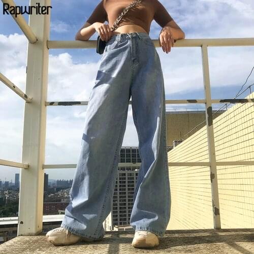 Rapwriter Women Jeans Leisure Loose High Waist Vintage Wide Leg Jeans Streetwear Full-length Harajuku Straight Demin Pants Femme