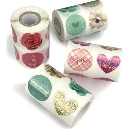 1.5''/38mm Elegant Bronzing Valentines Day Flower Heart Love Thank You Stickers for Wedding Envelopes Decor Seal Sticker Roll