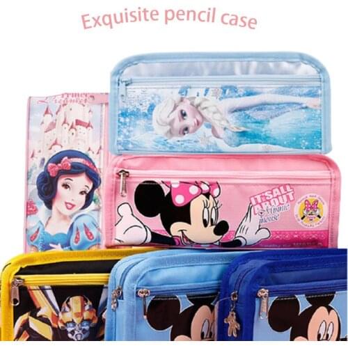 2021Disney Frozen Mickey Cartoon Stationery Pencil Case Students Canvas Stationery Box Cute Stationery Bag Simple Large Capacity