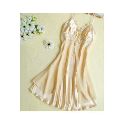 2022 New Ladies Satin Summer Sexy Nightgown Sleepwear Quality Faux Silk Lounge Nightdress