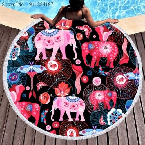 3D Printed Cartoon Animal Towels Summer Round Beach Towel Microfiber Elephant Round Fabric Bath Towels For Teens Home Decoration