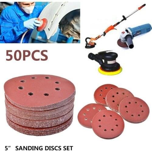 50pcs 5'' Round Sanding Discs 125mm Sander Pads Sheet 40 60 80 120 240#Grits Hook And Loop Orbital Abrasive Sanding Tool