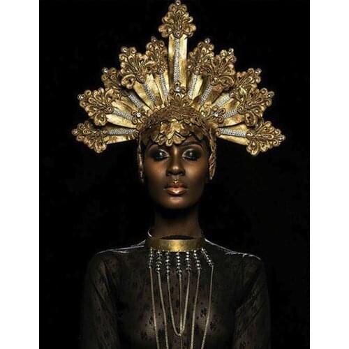 5D Diamond Embroidery Gold Crown Black African Woman Diamond Painting full Cross Stitch Mosaic rhinestone Home Decoration AZ453