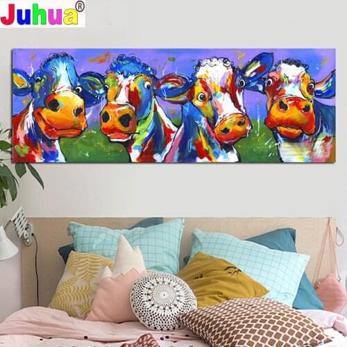 Abstract colorful Cute Cow large diy 5d diamond painting full square round drill diamond embroidery animals home decor JH111