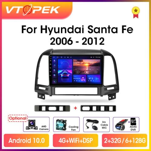 Vtopek 9" 2GB+32GB 2din Android 9.0 Car Radio Multimedia Player GPS Navigation For Hyundai Santa Fe 2 2006-2012 Head Unit 2 din
