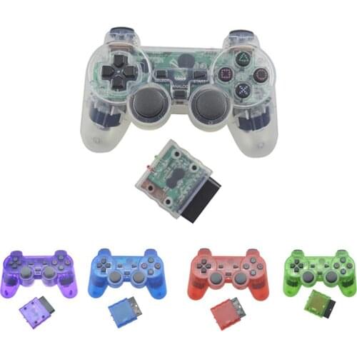 For PS2 2.4GHz Wireless Game Controller Gamepad For SONY Play Station 2 Console Joystick Double Vibration Transparent Color