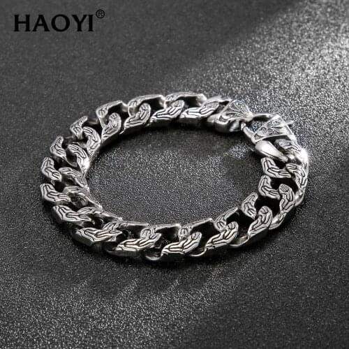 Vintage Style Bracelet Mens Unique Carved Cuban Bracelet Stainless Steel Men Bracelet Fashion Hip-Hop Party Jewelry