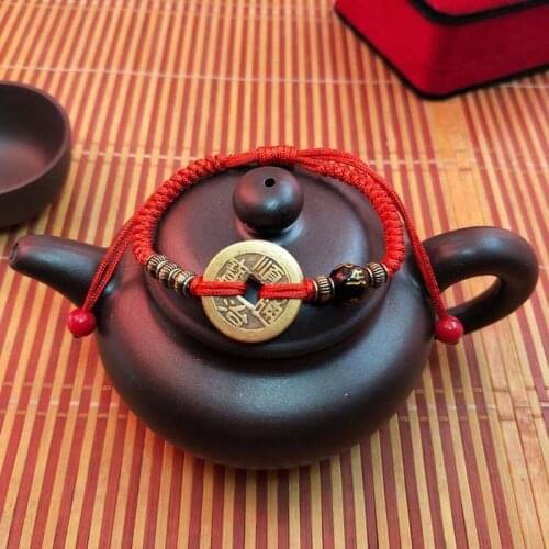 Noter Lucky Red String Bracelet Mens Women Handmade 5 Copper Coins Weave Braslet Couple Braclet Yoga Meditation Jewelry Pulseras