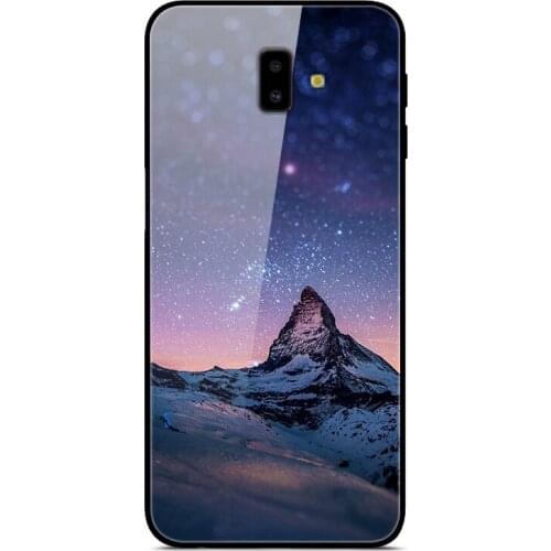 For Samsung Galaxy J6 Plus Phone Case Tempered Glass Case Back Cover Star Sky Pattern