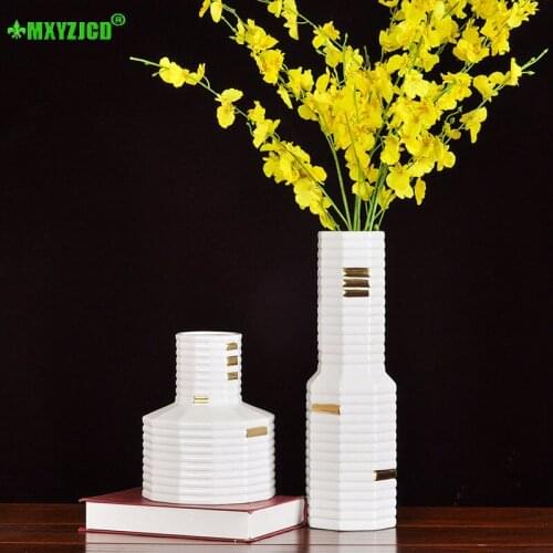 2PCS Modern Ceramic Handicraft Vase Floral Decoration Horizontal Pattern Bronzing Model House Flower Arrangement Art Ornaments