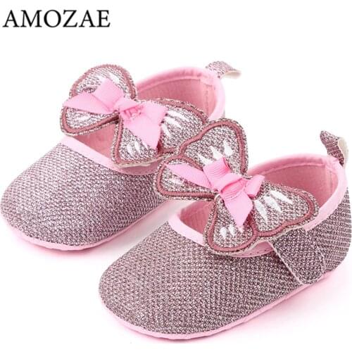 Infant Toddler For Newborn Baby Girl Shining Princess Shoes Spring Cute butterfly Pattern First Walker Anti-Slip Crib Shoes