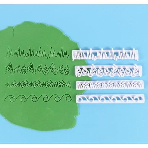 Element Embossing Mold Polymer Clay Tools Plastic Lace Flame Wave Grass Icicles Pattern Emboss Stamp Fondant Cake Cutting Tools