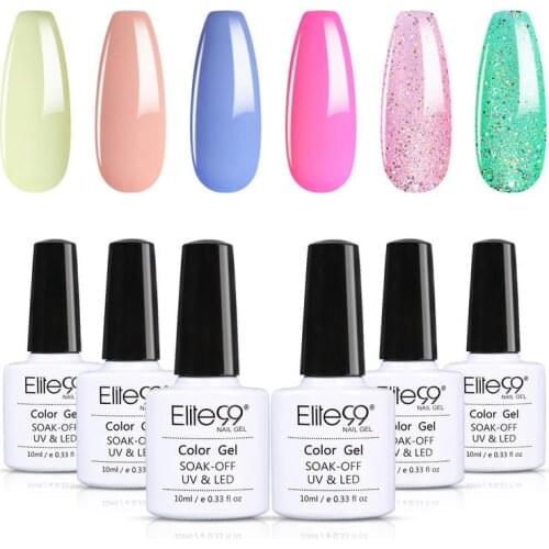 Elite99 6Pcs/Set Macaron Gel Polish Nail Kit 10ml Hybrid Nail Glitter Gel Varnish Set Soak Off UV Led Lamp Nail Art Gel Manicure